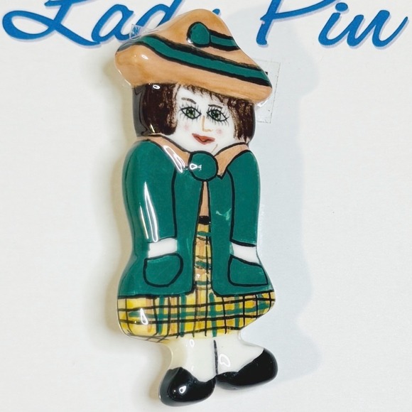 Ganz Susan Paley Lady Pin Tammy  Hand Painted Ceramic Figurine Brooch Green - Picture 5 of 11